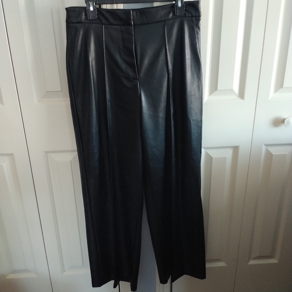 Nine West Black Faux Leather Wide Leg Pants 10 - Picture 1 of 11